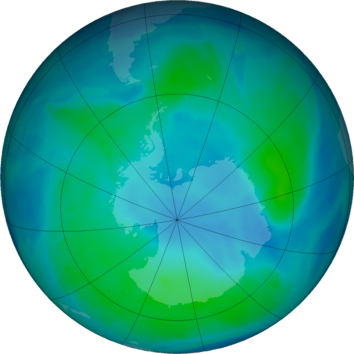 Antarctic ozone map for 10 February 2016